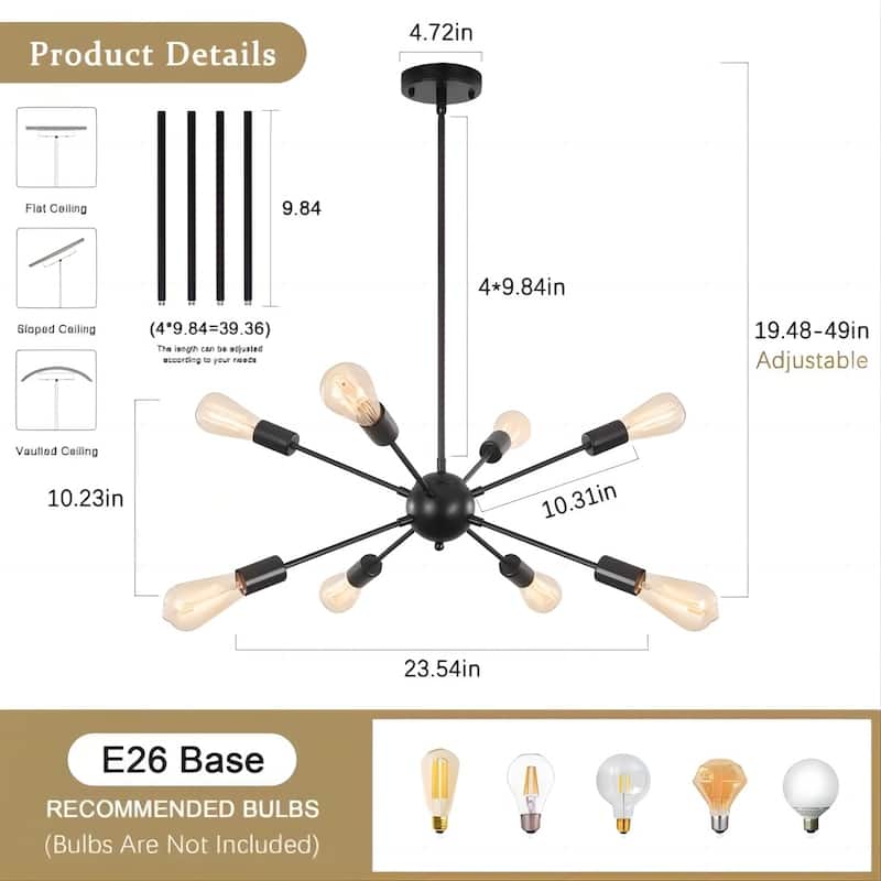 8-Light 23.54-inch Sputnik Chandelier Light for Bedroom Living Room