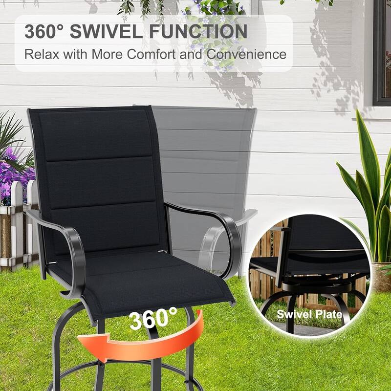 Patio 2 Piece Outdoor Swivel Bar Chairs, Rotating Bar Stools for Deck Lawn Garden Backyard