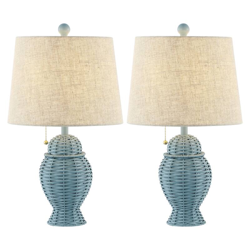 Hunter Wicker 20.5" Bohemian Rustic Iron LED Table Lamp, by JONATHAN Y - Blue