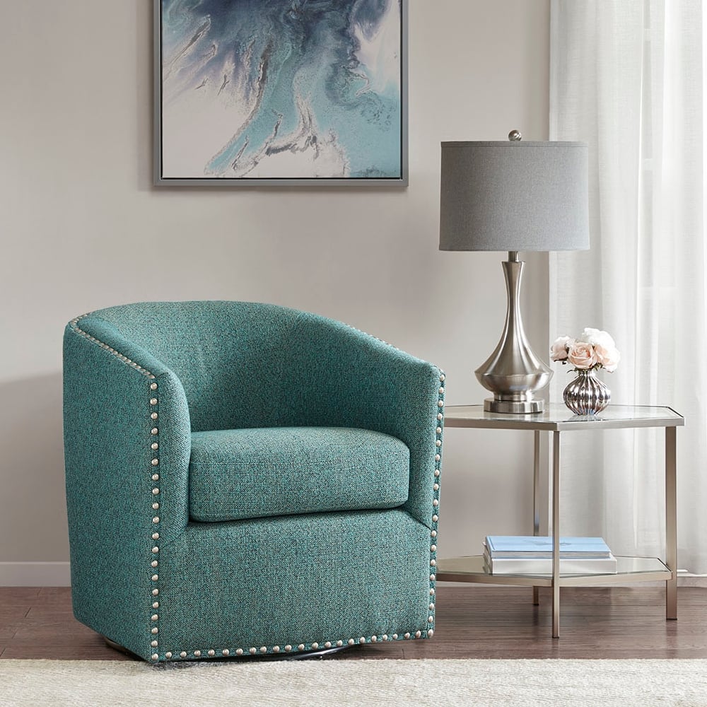 Swivel Barrel Chair With Rivet Detailing and Rotation