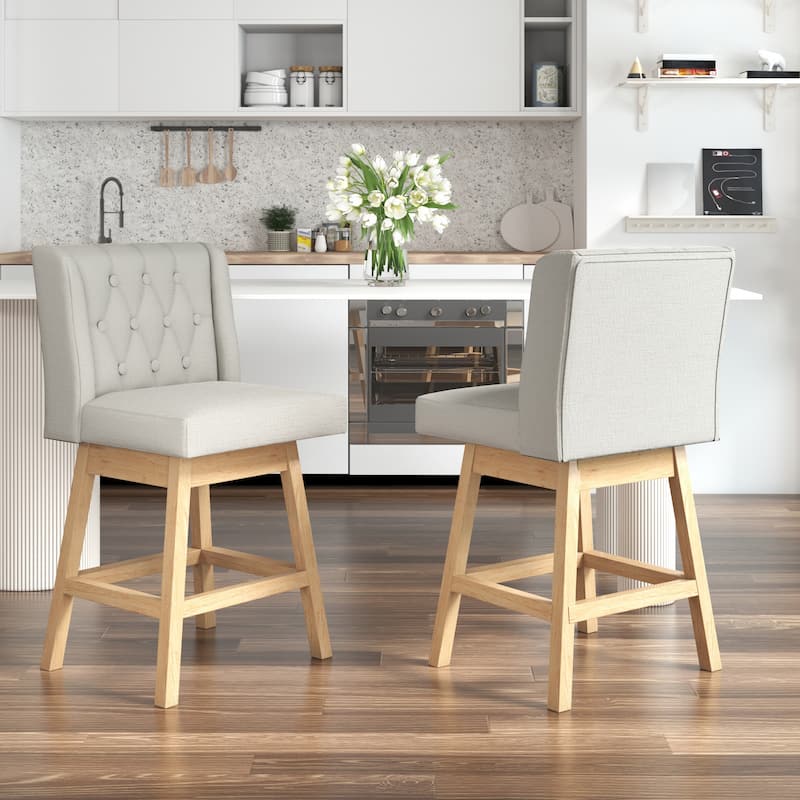 EROMMY Counter & Bar Stools Set of 2, Solid Wood Frame Upholstered Kitchen Stools - Solid Wood & Swivel