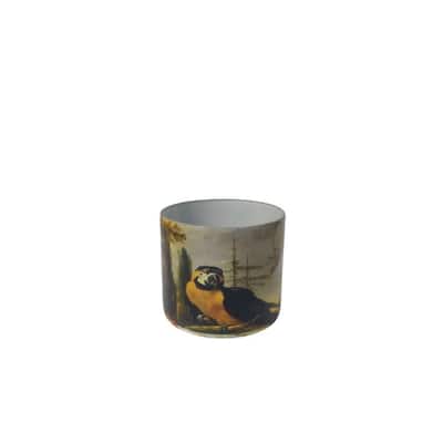 Med Glass Parrot Print Votive Holder H 3.9" & Dia 4.7"