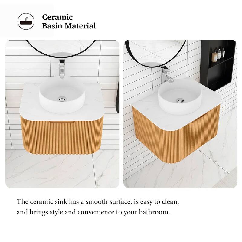 Wall-Mounted Bathroom Vanity with White Round Ceramic Sink