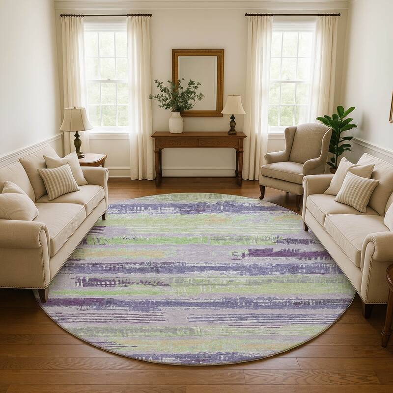 Premium Washable Super Soft Abstract Stripes Mayfield Rug - Lavender - 8' x 8'