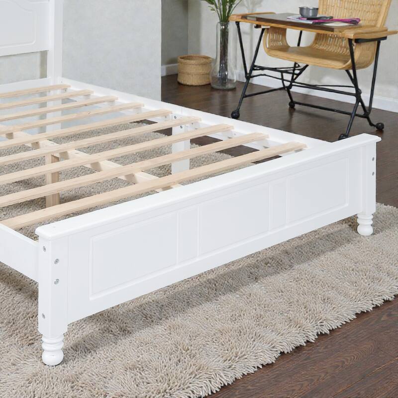 Retro Wood Platform Bed Frame with Headboard, Full Queen Bed with Wooden Slat Support, No Box Spring