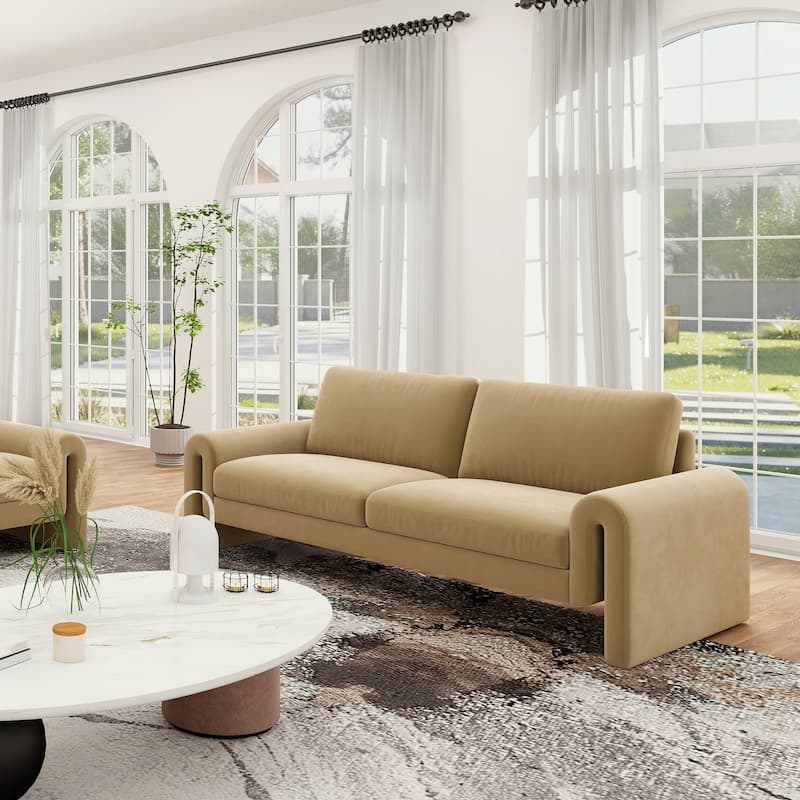 Mason 85" Velvet Pillow Back Curved Arm Sofa