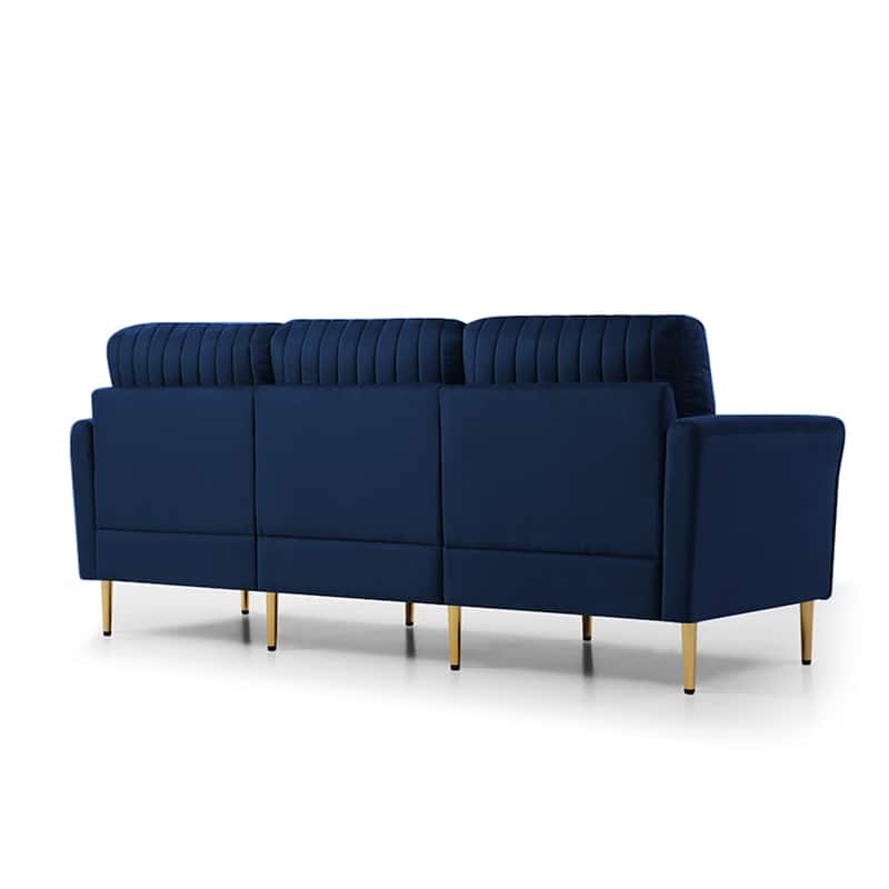 3-Seat Sofa Velvet Upholstered Living Room Tufted Back Couch Sofa with Reversible Cushions and Metal Legs, Includes Pillows