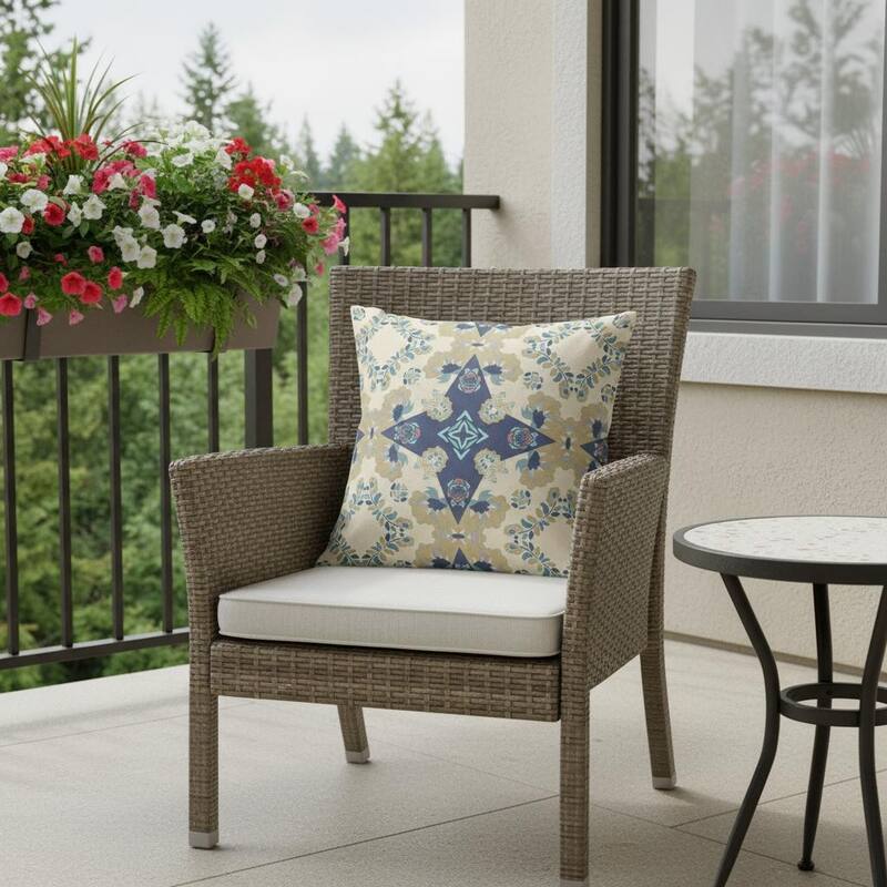 HomeRoots 26" X 26" Cream Floral Indoor Outdoor Throw Pillow - 20.00' X '20.00' X '5.00