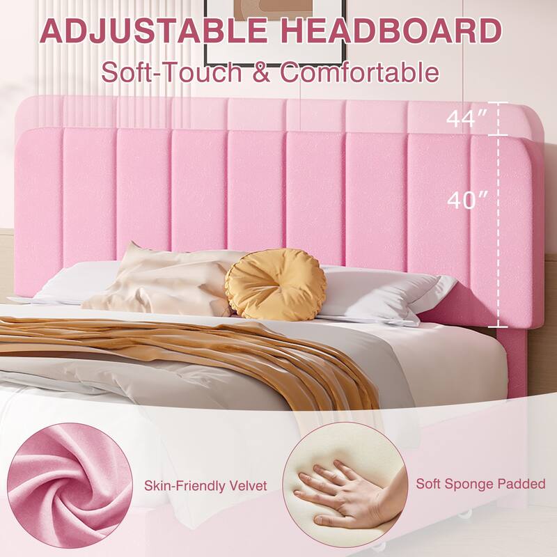 Javlergo Upholstered Platform Bed Frame with Storage Drawers and Adjustable Headboard, No Box Spring Needed