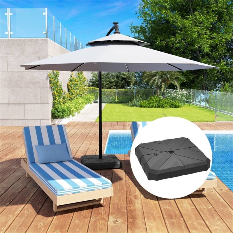 Black Heavy-Duty Outdoor Umbrella Base for 2.4 Inch Poles 143 lbs Sand or 130 lbs Water Fill HDPE Plastic Metal Cross Base