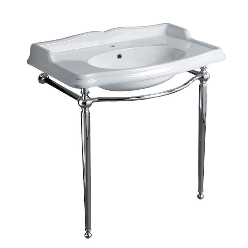 Whitehaus Britannia Large Rectangular Sink Console with Front Towel - White / Chrome - White / Chrome