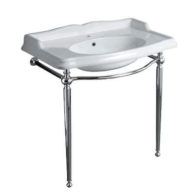Whitehaus Britannia Large Rectangular Sink Console with Front Towel - White / Chrome
