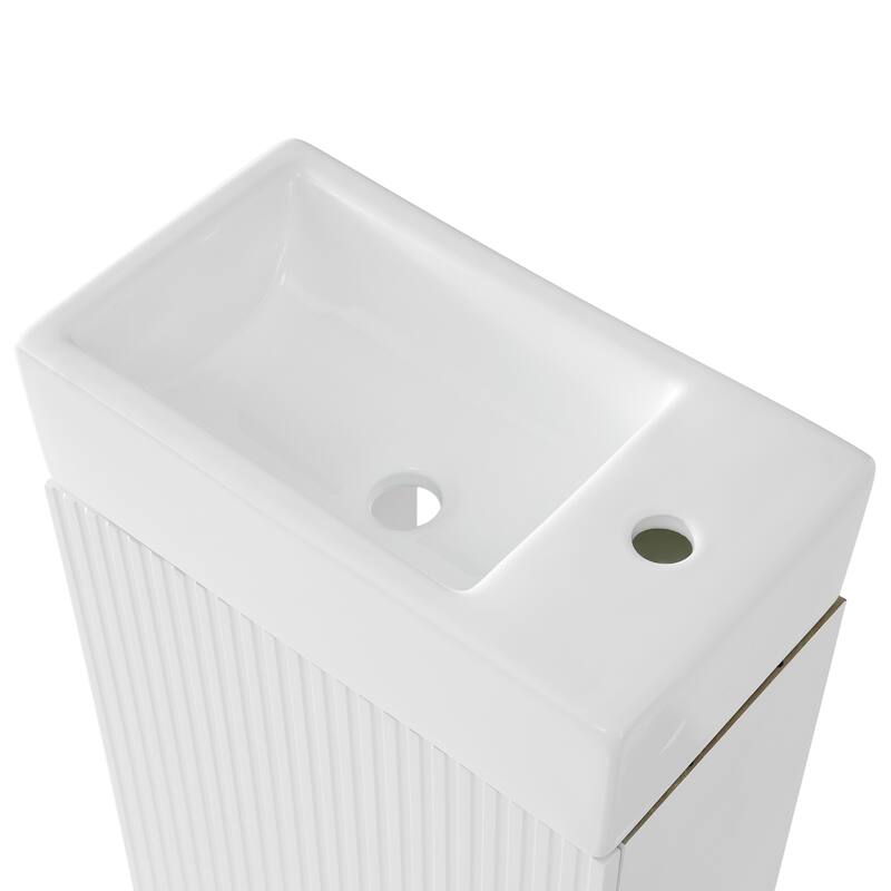 18.6" Vertical Stripe Door Cabinet Bathroom Vanity with Sink, Toilet Paper Holder and 2-tier Shelf - Available Left or Right