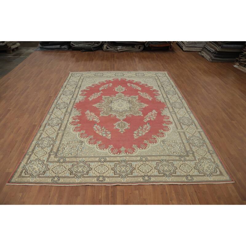 Hand Knotted Oriental 100% Wool Carpet Traditional Floral Pink Kerman Area Rug - 11' 9'' X 9' 0''