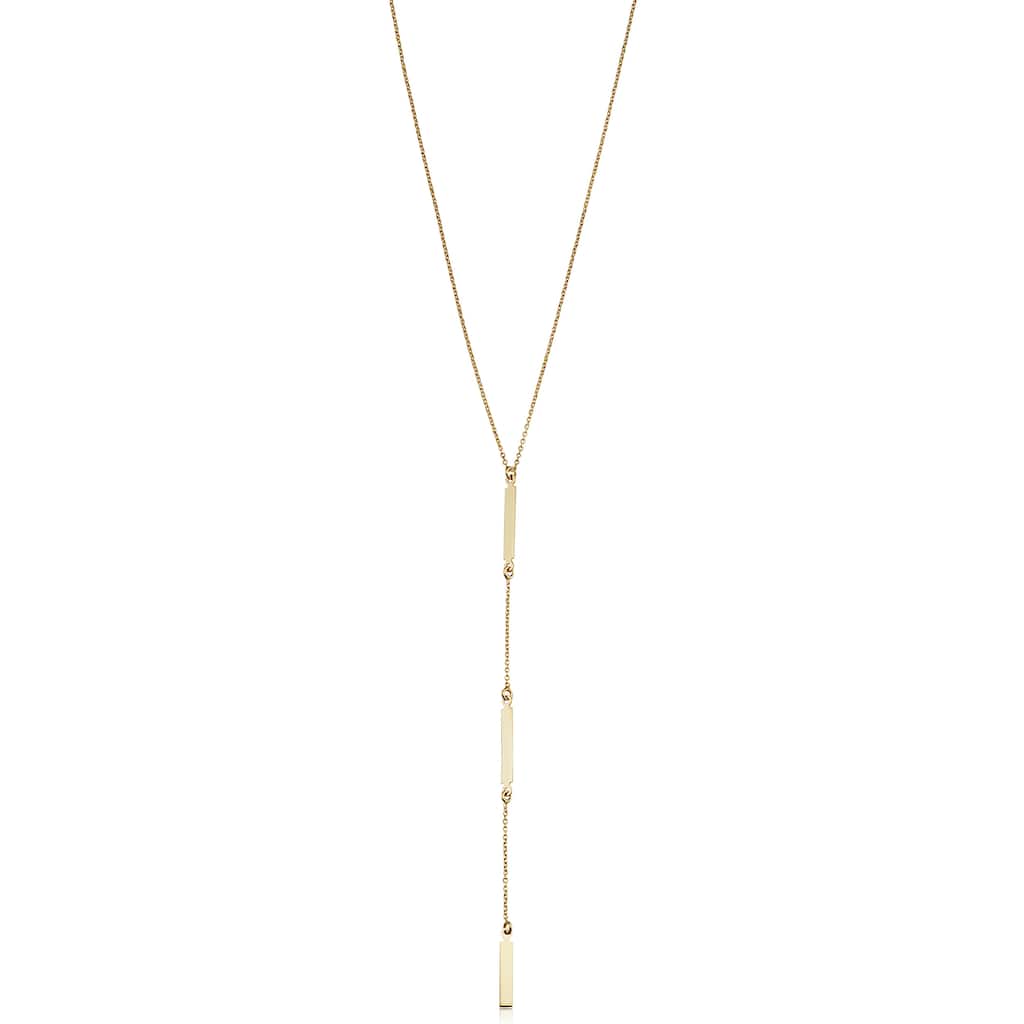14k Yellow Gold Bar Station Adjustable Length Drop Y Necklace (adjusts to 17 or 18 inches)