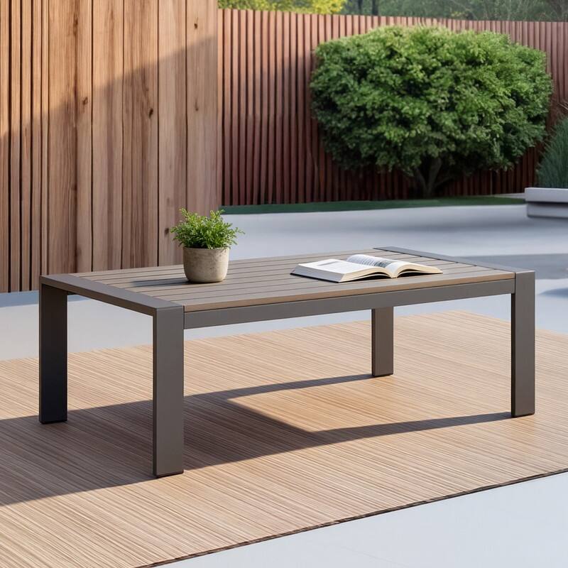 Spruce & Spring Outdoor Patio Furniture Set Aluminum Sofa Accent Chair - Coffee Table - Light Gray