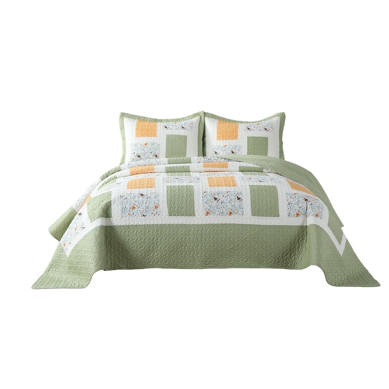 MarCielo 3Pcs Handcrafted Christmas Patchwork Cotton Vintage Style Holiday Bedspread Set PW103