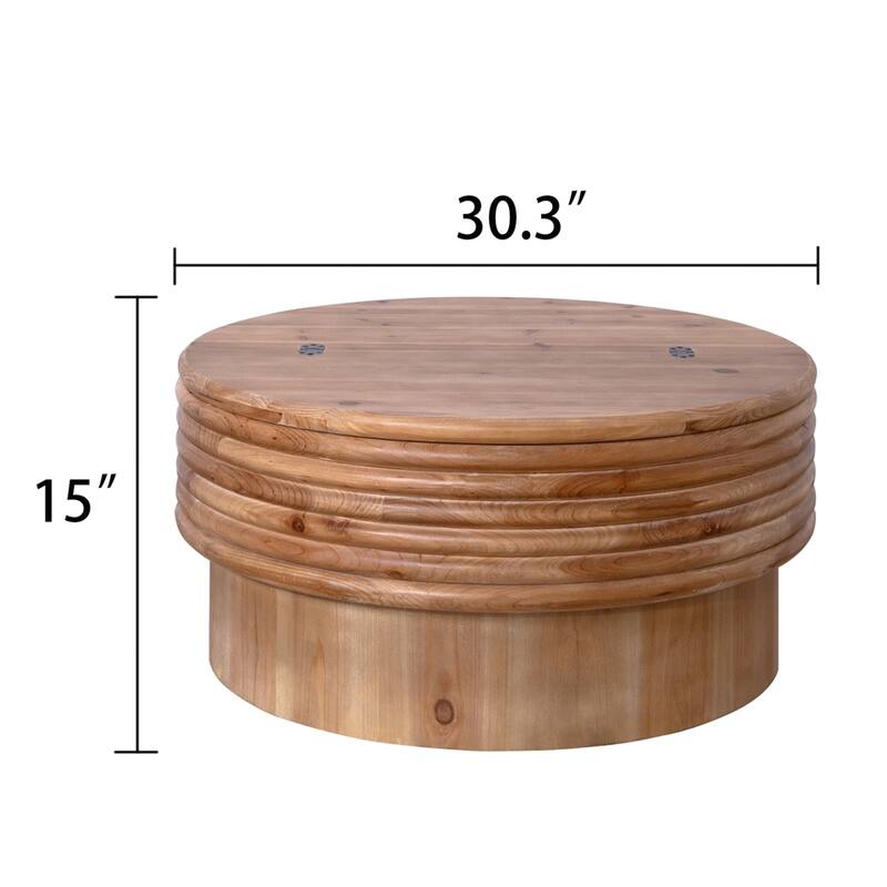 30.3" Modern Rustic Round Wooden Coffee Table with Hidden Storage - Natural