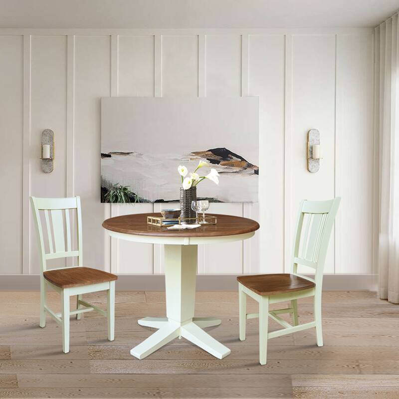 36 in Solid Wood Round Top Pedestal Dining Table with Dining Chairs