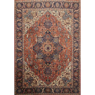 Hand Knotted Oriental 100% Wool Carpet Traditional Medallion Oranges & Rust Heriz Area Rug - 11' 11'' X 9' 3''