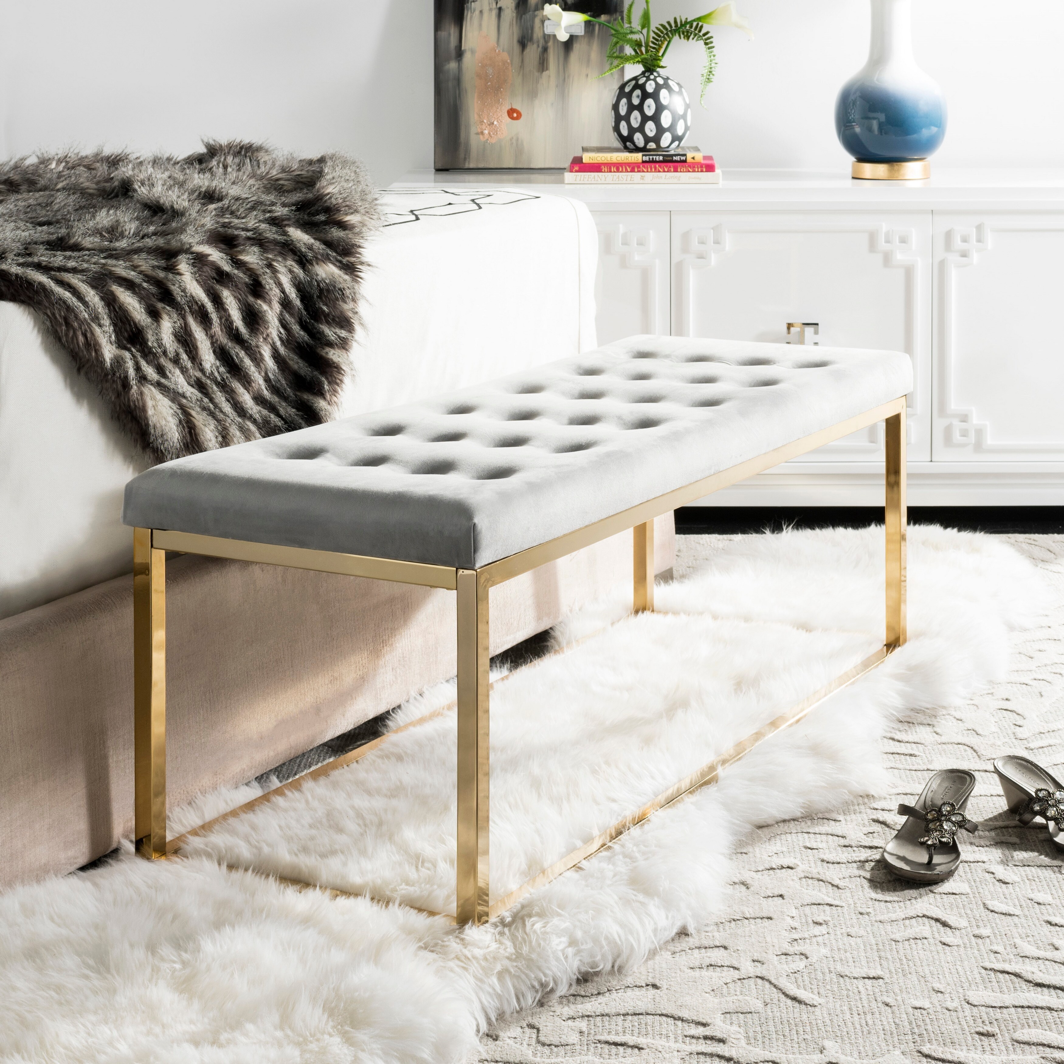 Shop Safavieh Reynolds Grey Brass Glam Bench 48 X 18 X 19