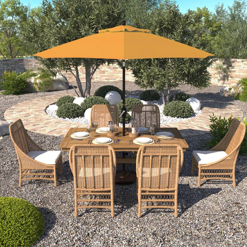 California Umbrella 9-foot Round Crank Lift, Push ButtonTilt, Bronze Frame Finish, Aluminum Patio Umbrella with Sunbrella Fabric