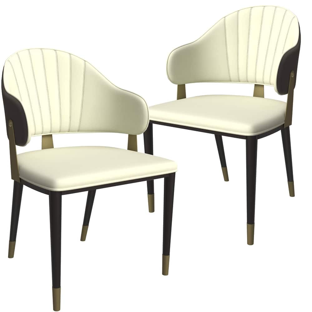 Leather Dining Chair in Iron Set of 2 with Gold Accents Design Modern Ergonomic Side Arm Chair