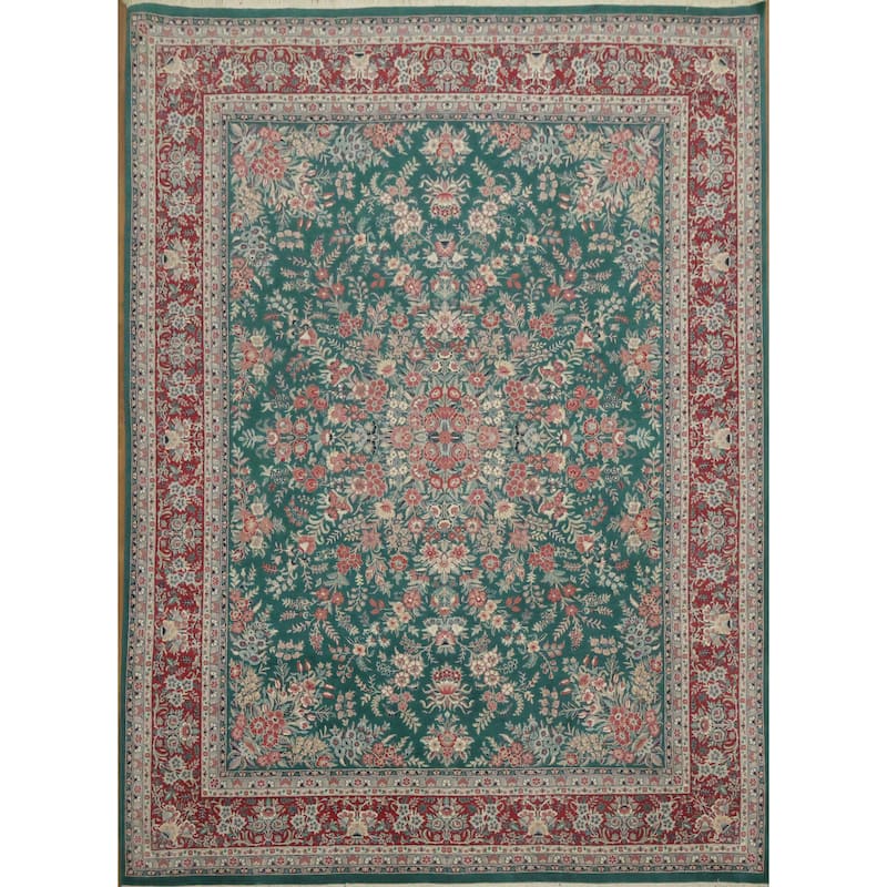 Hand Knotted Oriental 100% Wool Carpet Traditional Floral Green Kashan Area Rug - 12' 3'' X 9' 0''