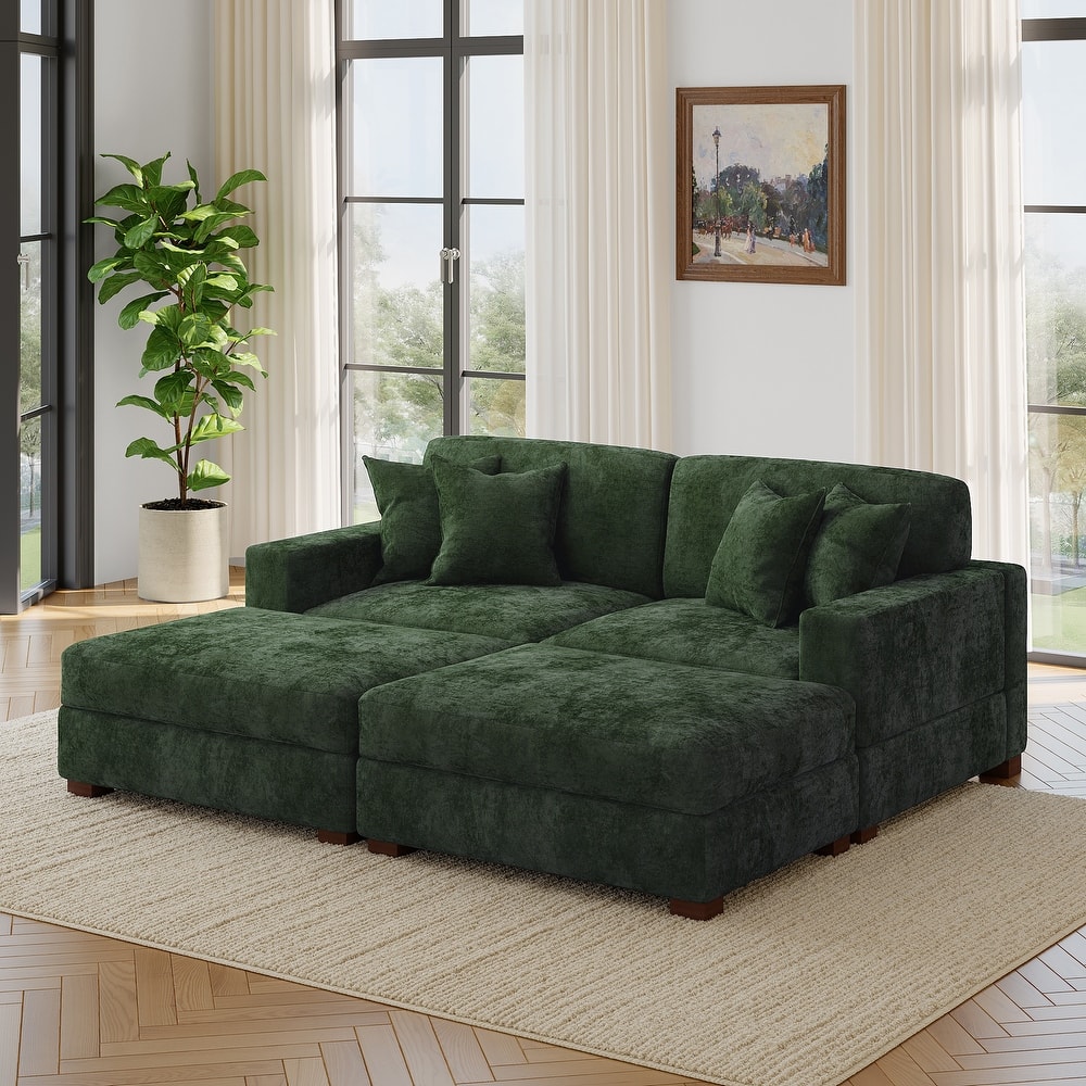 Modern Chenille Oversized Modular Sectional Sofa with 2 Ottoman