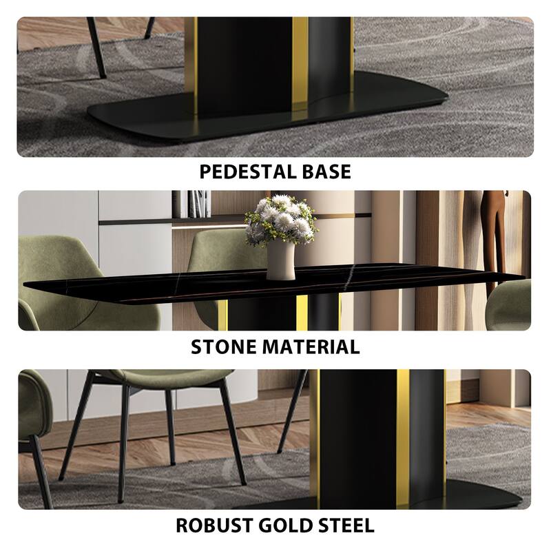 Sylva Dining Table Rectangular Tabletop in Gold Pedestal Base