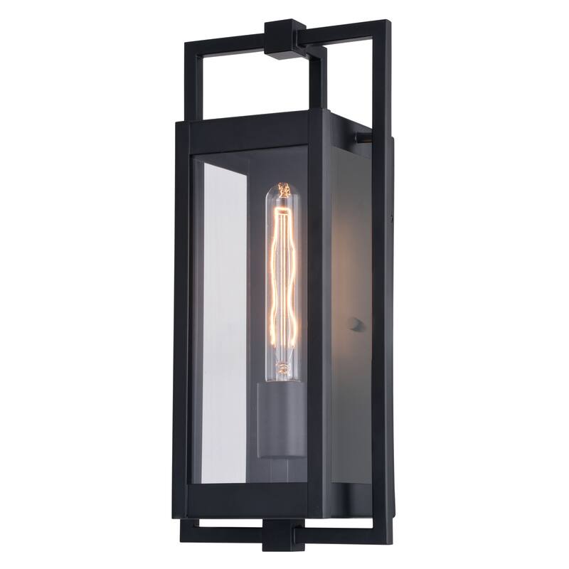 Sheridan Matte Black Contemporary Indoor Outdoor Wall Lantern Light Fixture with Clear Glass