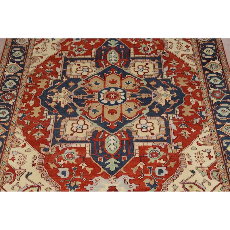 Geometric Heriz Serapi Indian Handmade Wool Carpet - 9'9" x 13'7"