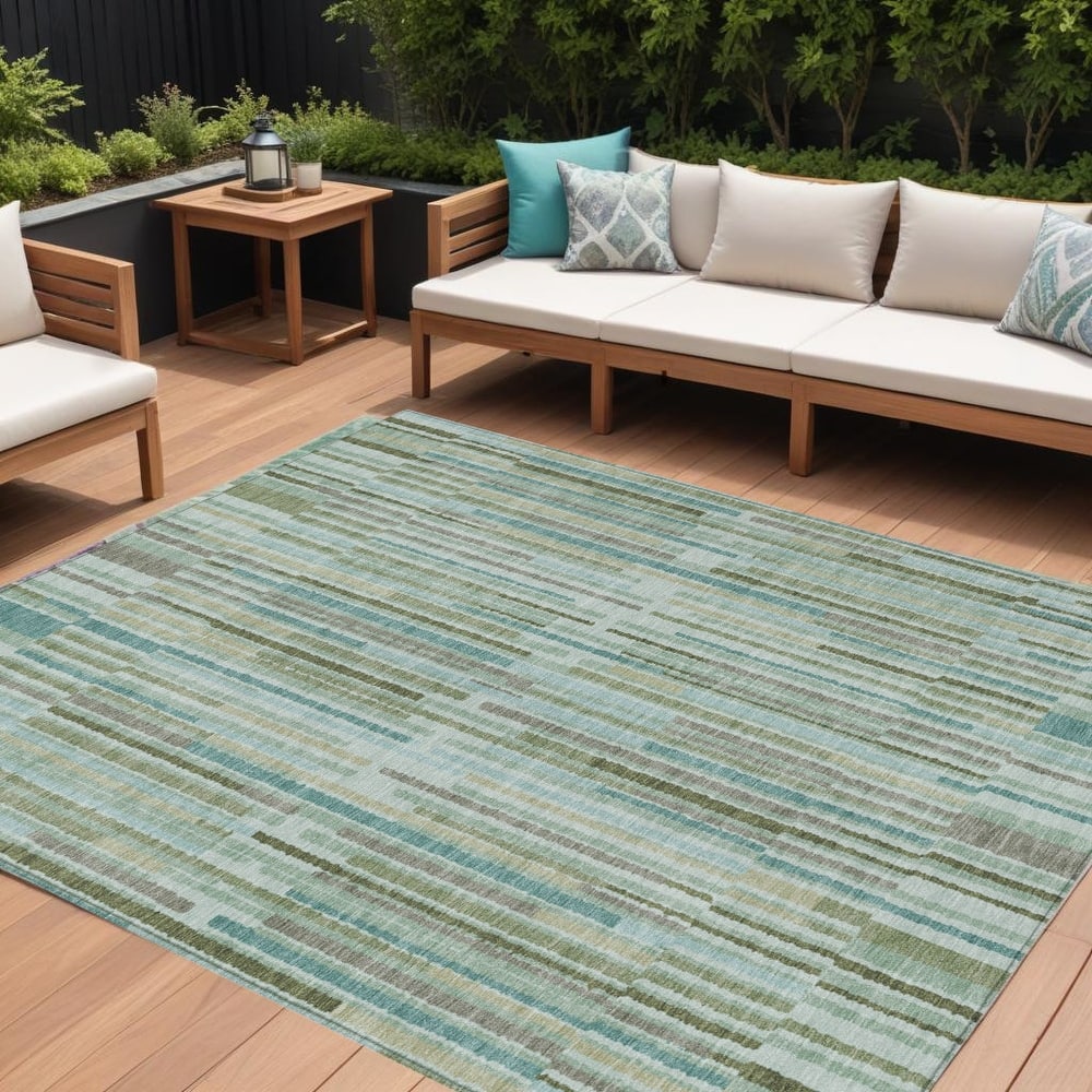 HomeRoots Striped Transitional Rectangle Outdoor Rug