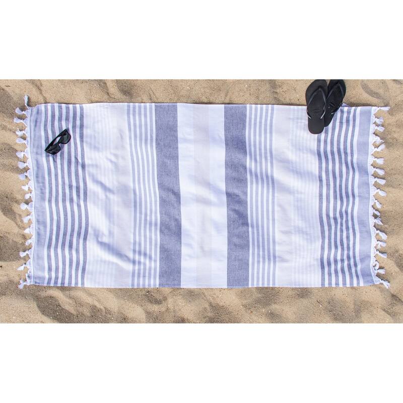 Superior Roxy Stripe Fouta Beach Towel with Tassels - 35" x 68"