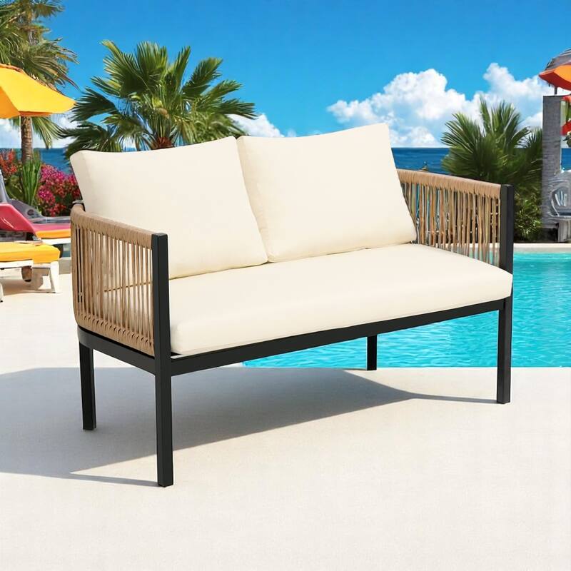 Modular Multi-Person Outdoor Sofa Set with Tempered Glass Table - Ideal for Garden, Backyard, and Balcony