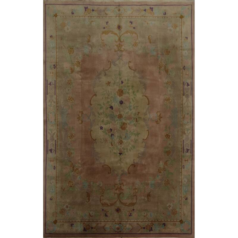 Hand Knotted Oriental 100% Wool Carpet Traditional Floral Oranges & Rust Art Deco Area Rug - 11' 9'' X 8' 11''