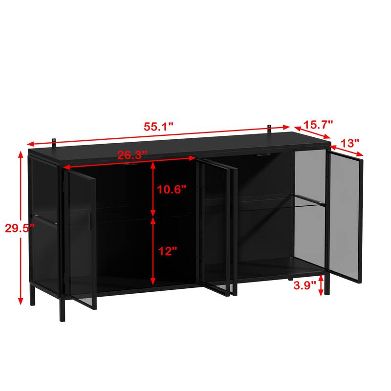 Display Storage Cabinet with Glass Shelves & Lighting Booshelf - 55.1"