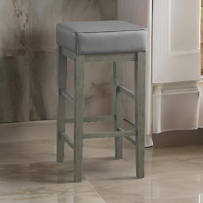 Vin 31 Inch Counter Height Stool, Gray Faux Leather Seat, Solid Wood Frame