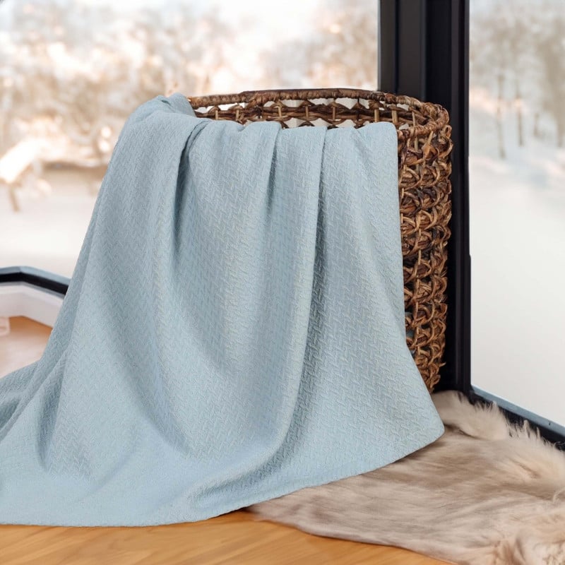 Blue Nile Mills Chevron Jacquard Dobby Weave Cotton Throw Blanket