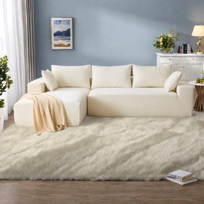 107.88" Chenille Extra-Deep Modular Cloud Sofa with 30D High-Density Foam & Spring Support - White
