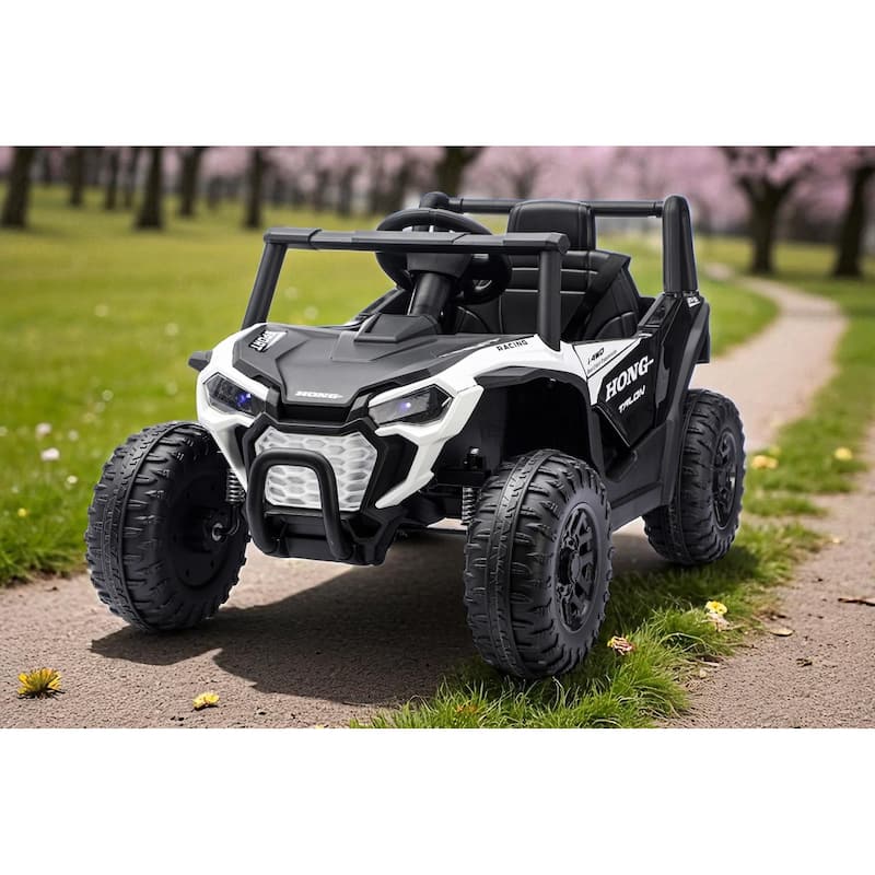 12V Kids Electric Ride On UTV Car with Remote Control, Battery Powered Toy Vehicle with Seat Belt & LED Lights, Ages 3-6 - White