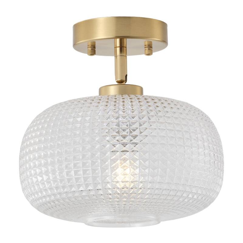Modern Copper Tone Electroplated Metal White Jade Glass One Light Flush Mount Ceiling Light 9.8 Inch Diameter