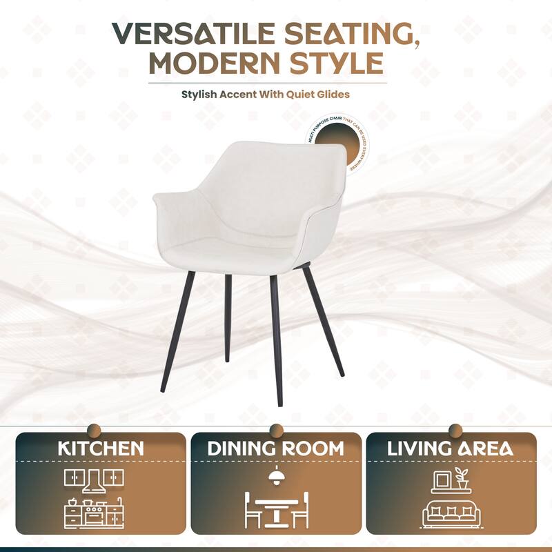 Markley Mid-Century Modern Vegan Leather Dining Chair - Waterproof Kitchen Side Chair with Matte Black Metal Legs