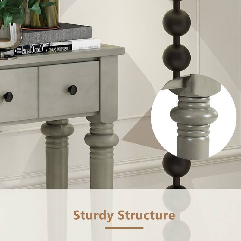 Retro Console Table Entryway Table with 4 Drawers and Bottom Shelf