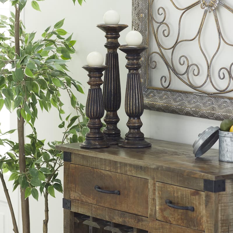 Mango Wood Candle Holder - Set of 3 Dark Brown or Beige - Roche River Decor