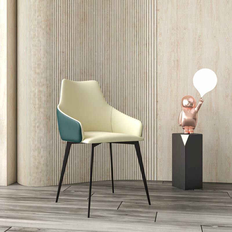 Sonnet Dining Chair with Upholstered Seat and Arms in Black Metal by LeisureMod