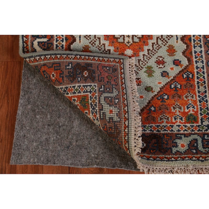 Hand Knotted Oriental 100% Wool Carpet Traditional Geometric Green Heriz (serapi) Runner Rug - 8' 2'' X 2' 6''