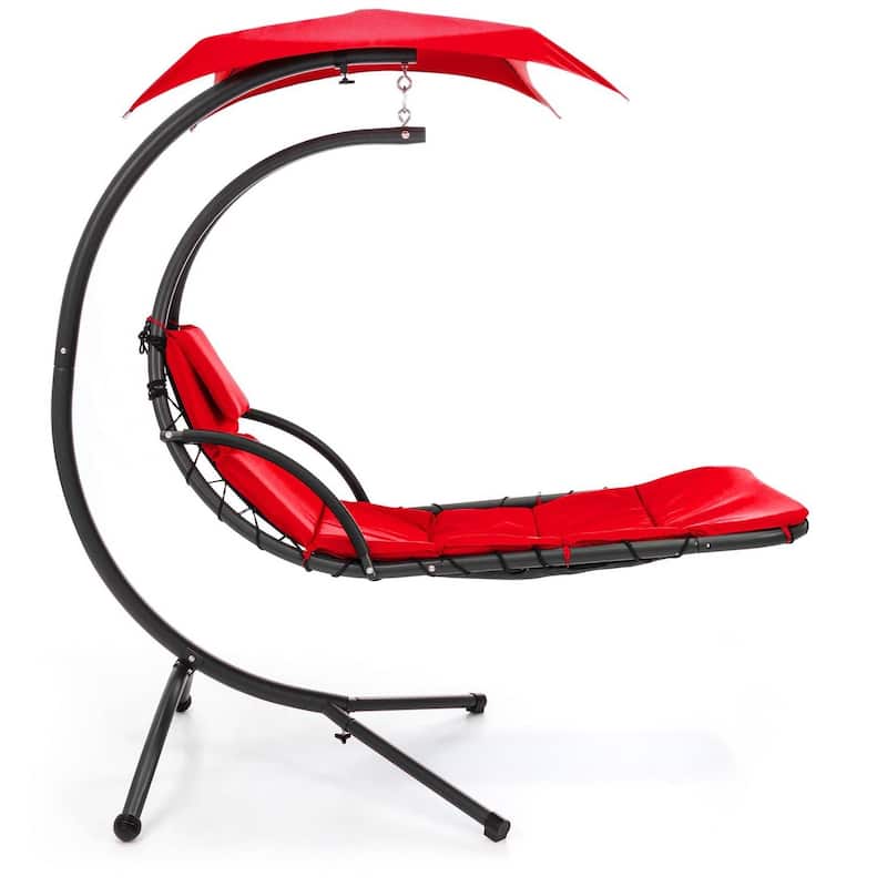 Polyester Hammock Chair Porch Swing with Canopy and Cushion - 73"(L) × 46"(W) × 78"(H)