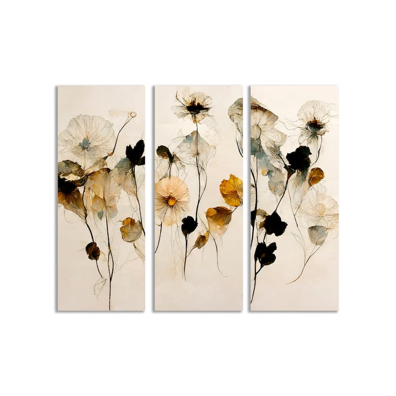 "Beautiful Dry Flowers" Framed 3-Piece Wall Art Set by Treechild