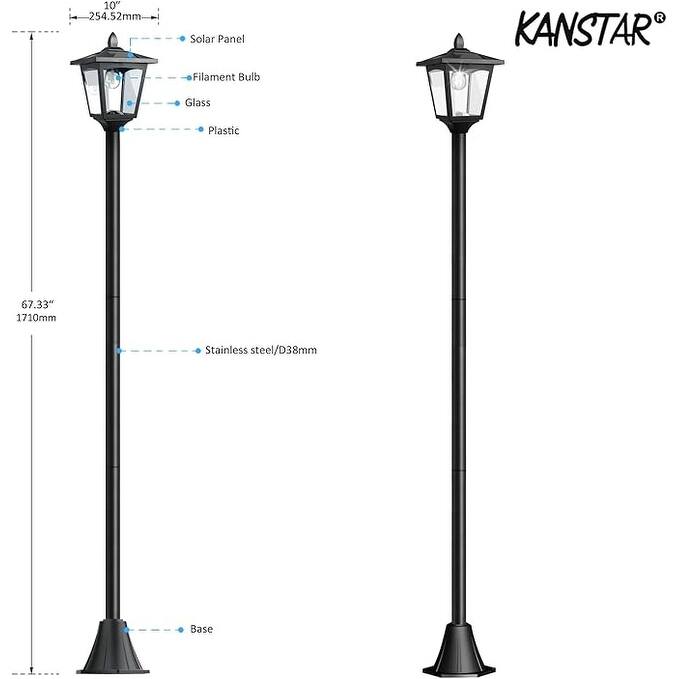 67" Solar Post Light Outdoor – Waterproof LED Lamp for Garden, Patio, Christmas & Holiday Decor - Black - 67''